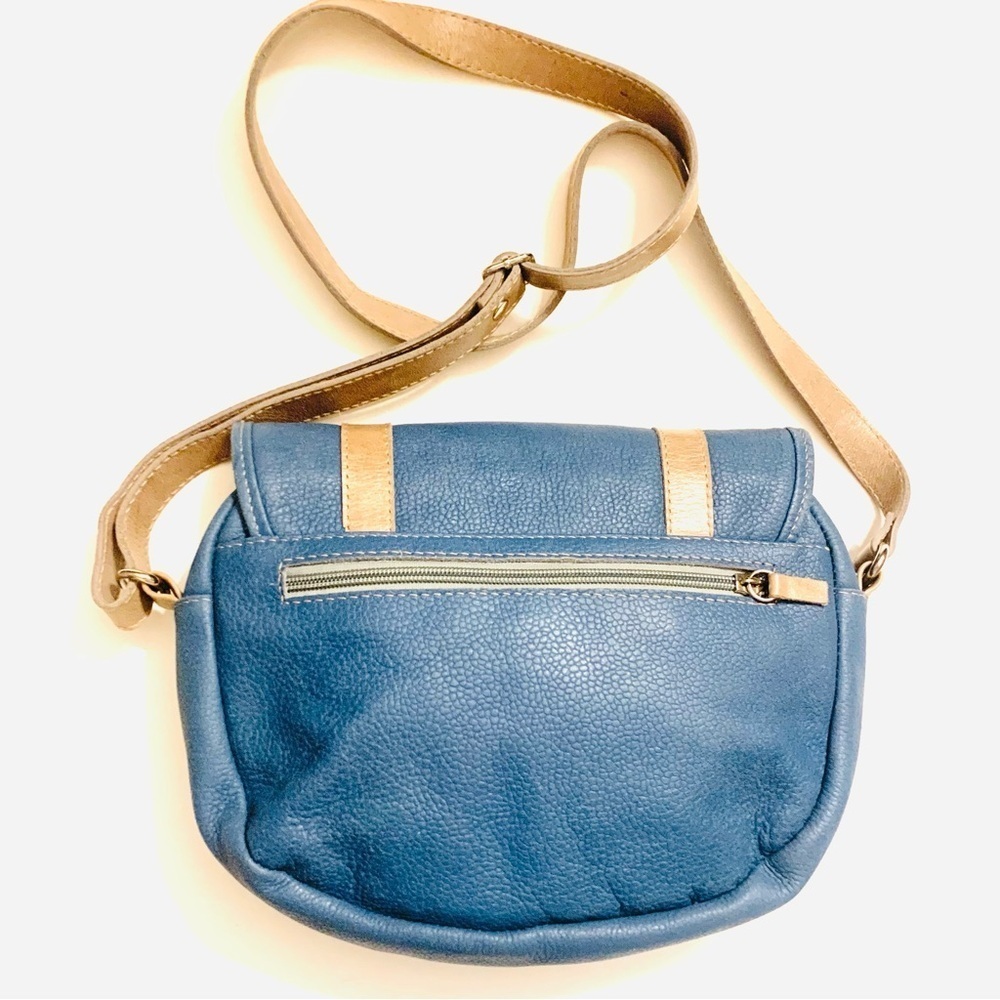 PECARI Blue Leather Crossbody Bag, Double pocket shoulder bag - Picture 2 of 6